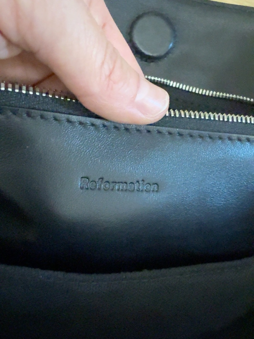 Reformation Two-Tone Suede Tote in Mustard and Black - Picture 4 of 4